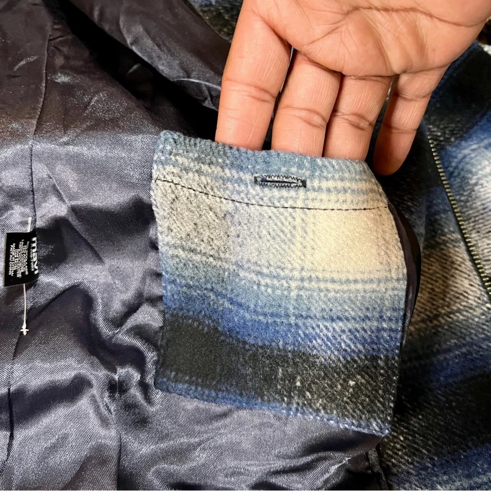Mavi Wms Y2K Plaid Flannel Wool Blend Hooded Mock Neck‎ Preppy Casual Jacket S